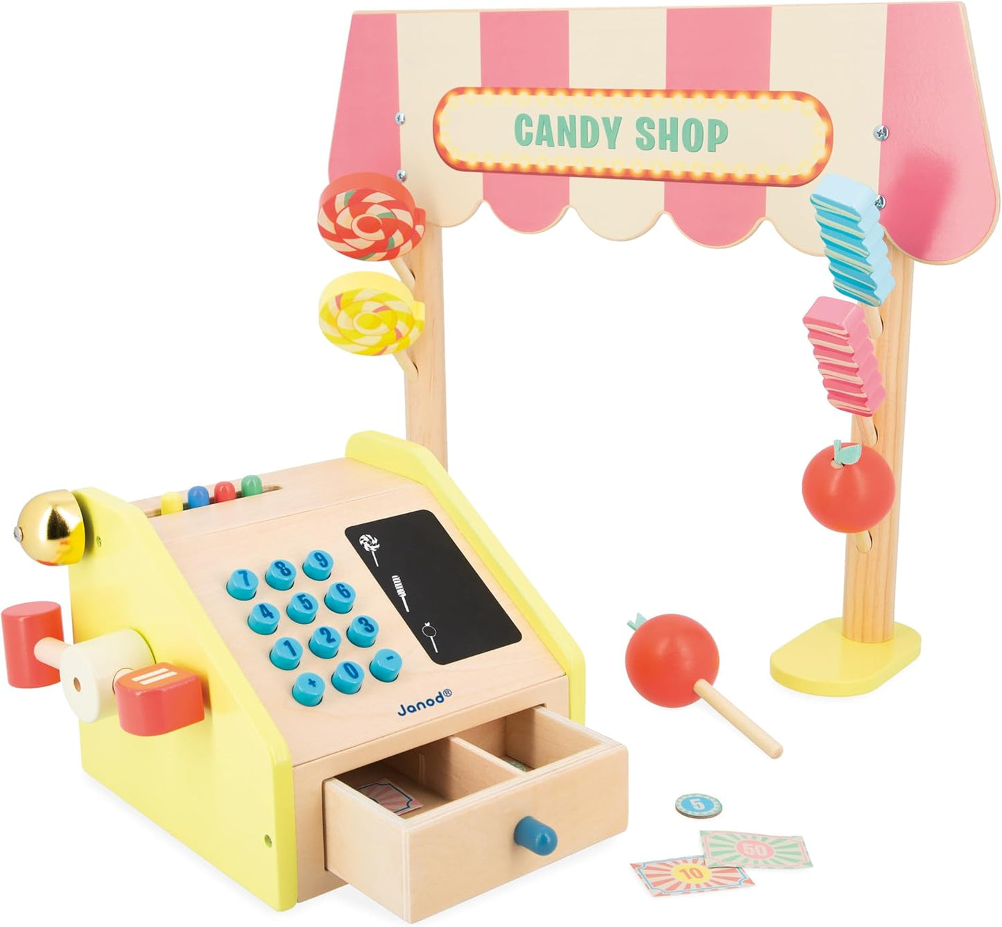 Janod - Applepop Children’s Market Stand Pretend Play Toy with Till (4 credits 4個玩具代金)