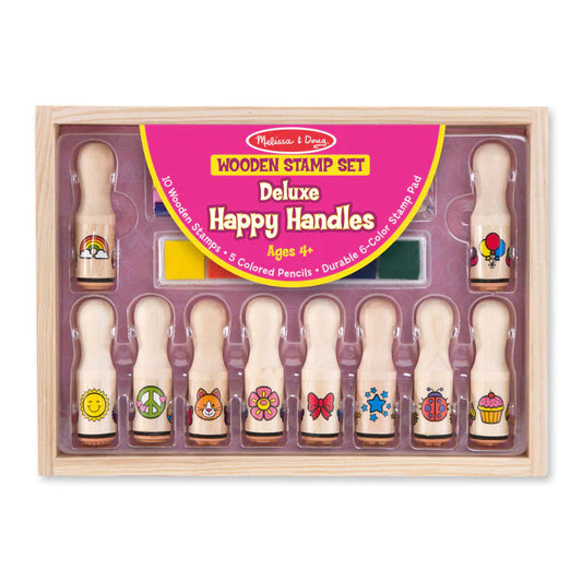 Melissa & Doug - Wooden Stamp Set - Deluxe Happy Handles (Not available for toy library)