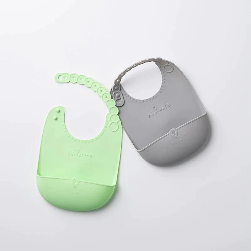 Miniware - Roll and Lock Bib Silicone Baby Bib 2 Packs (Grey + Lime)